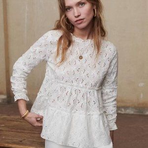 Sezane Emmanuelle eyelet blouse, Sz 4
